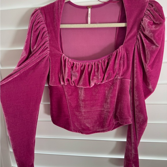 Free People Fuchsia Velvet Blouse - Picture 2 of 3